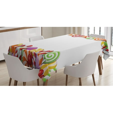 Celebration Snack (Candy Cane Tablecloth, Festive and Fun Framework with Colorful Cartoon Sweet Snacks Holiday Celebration, Rectangular Table Cover for Dining Room Kitchen, 60 X 84 Inches, Multicolor, by)