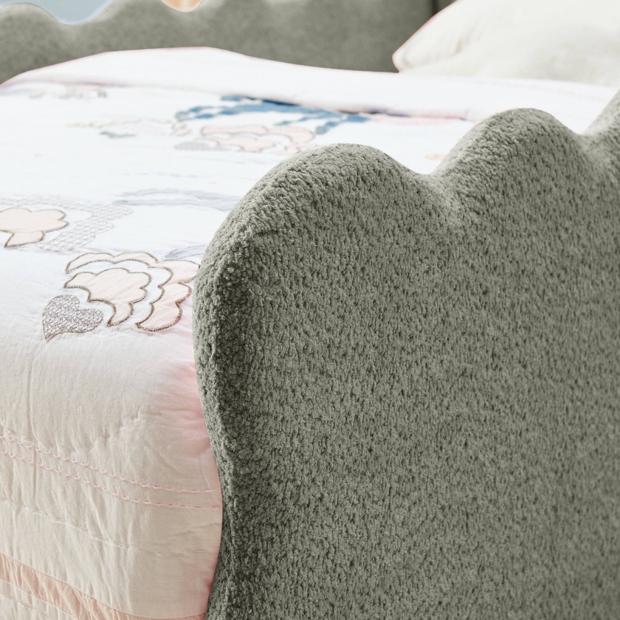ChenyueFurn Twin Size Cute Dinosaur Bed, Solid Wood Frame with Safety Guardrails,Grey