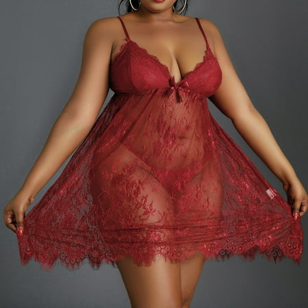 

nsendm Women s Large Lace Underwear Underwear Pajamas Eyelashes Splicing Set Catsuit Lingerie for Women Underwear Red XX-Large