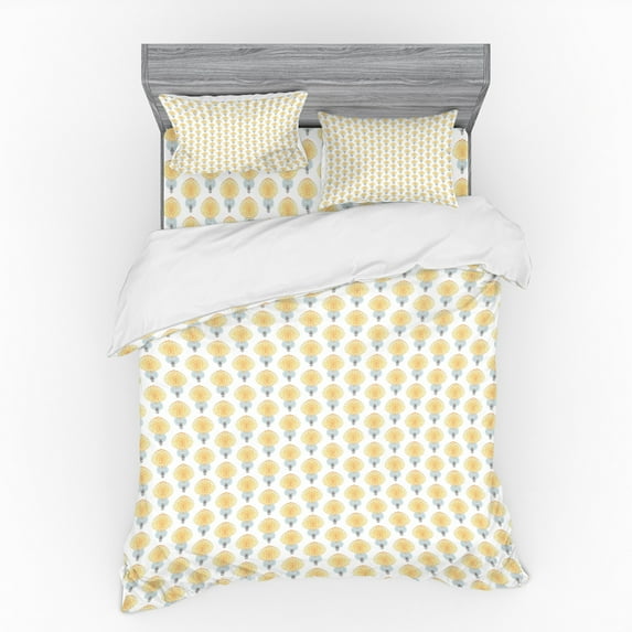Ethnic Duvet Cover Set, Inspired Symmetric Order Pattern of Mosaic Effect Motif in Pastel Tones, Bedding Set with Shams and Fitted Sheet, 3 Sizes, by Ambesonne