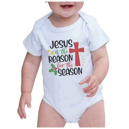 

7 ate 9 Apparel Kids Merry Christmas Shirts - Jesus is The Reason for The Season - White Onepiece 6-12 Months