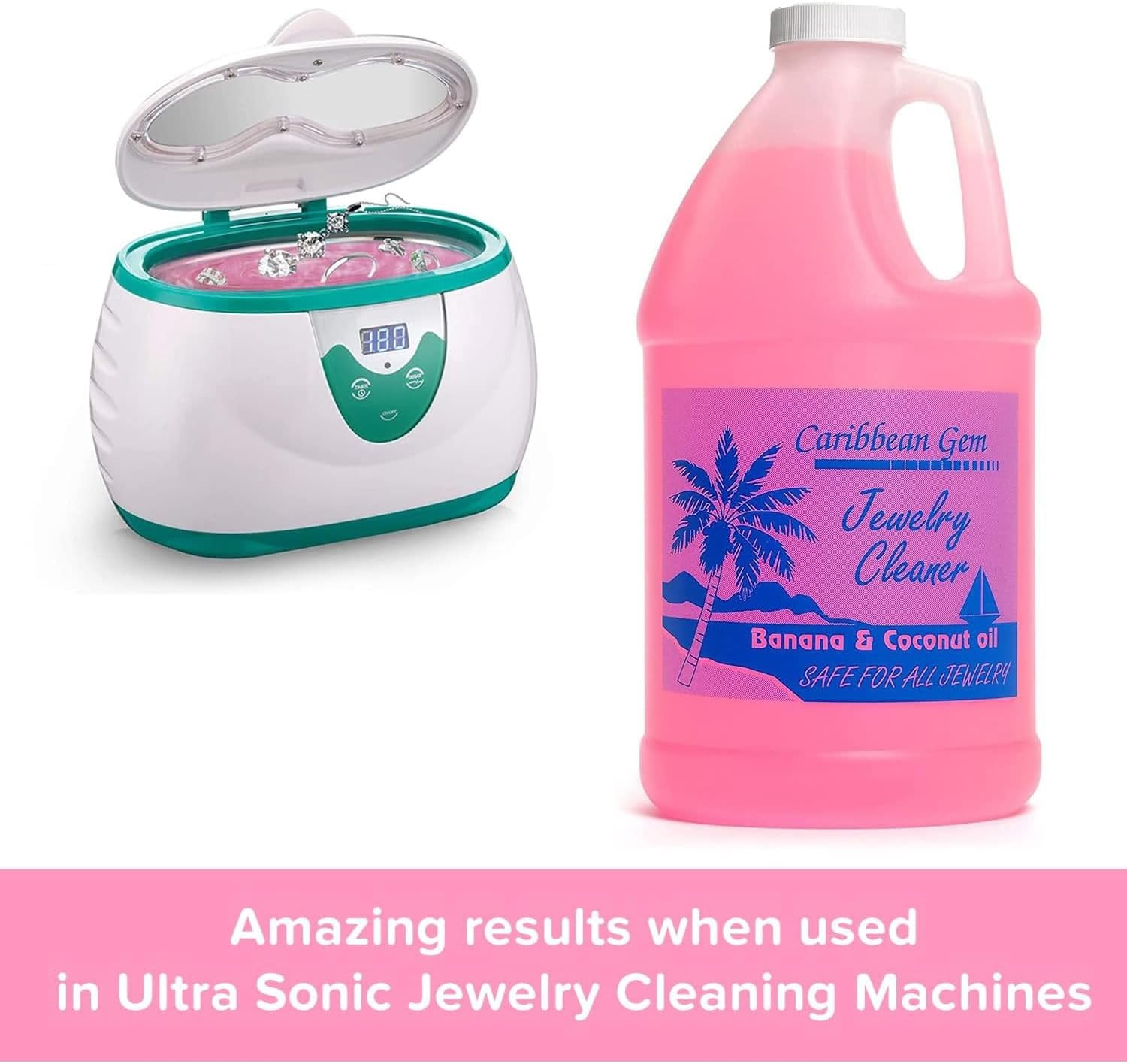 Banana & Coconut Oil Jewelry Cleaner (1/2 Gallon Refill) - Jewelry Cleaning Solution Gallon for All Gold, Silver, Diamonds, Rings, Gems & Precious Stones