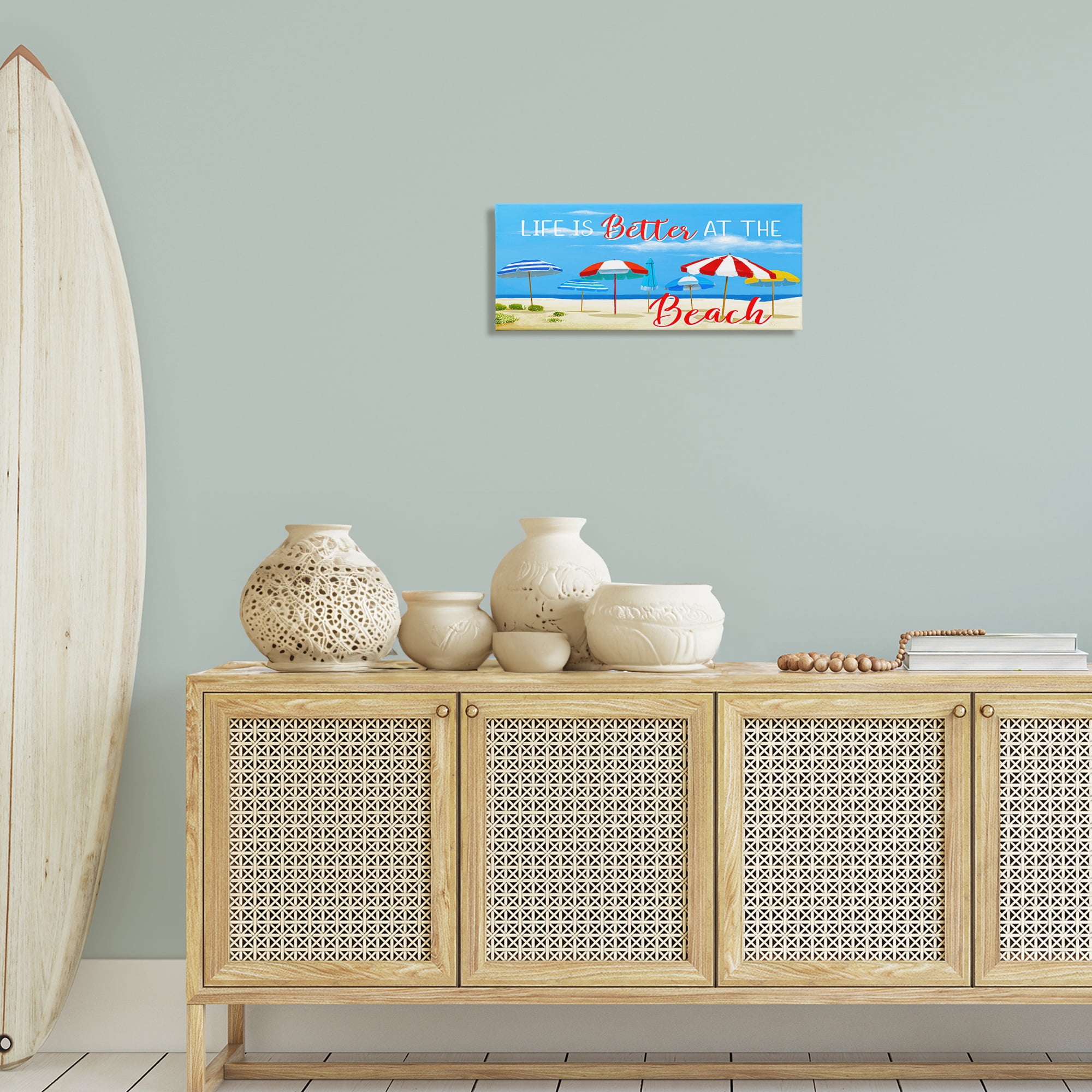 Stupell Industries Better At Beach Scene Landscape Painting Gallery Wrapped Canvas Art Print Wall Art, 24 x 10