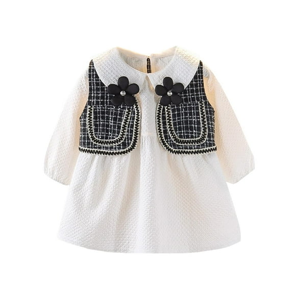 Odeerbi Girls Dress Baby Girls Clothes Toddler Kids Plaid Skirt Set Long Sleeve Jacket Coat Top Party Dresses Black