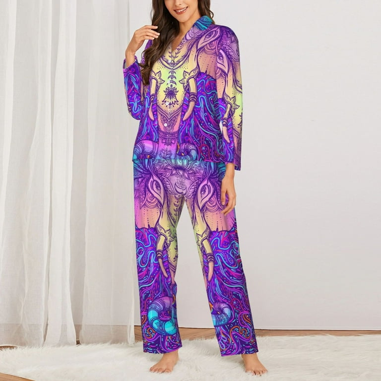 Kll Elephant In Tribal Style Print Women'S Long Sleeve Pajamas