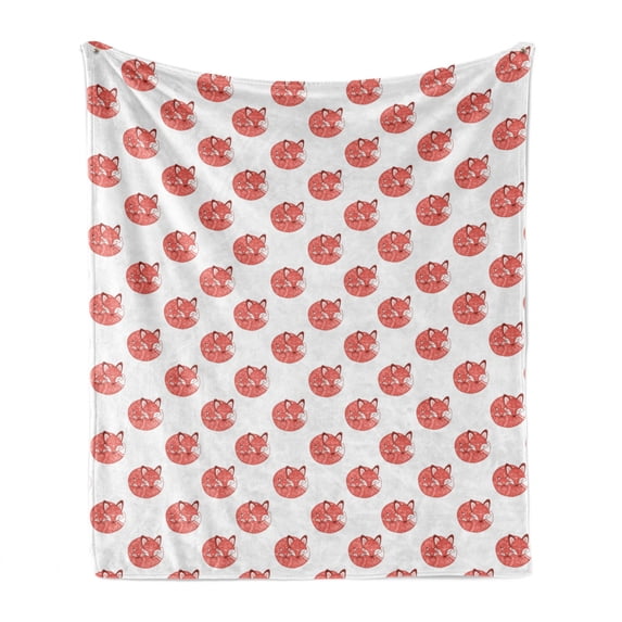 Fox Soft Flannel Fleece Throw Blanket, Forest Animal with the Baby Printed Illustration Woodland Nursery Theme, Cozy Plush for Indoor and Outdoor Use, 70" x 90", Dark Salmon and Paprika, by Ambesonne
