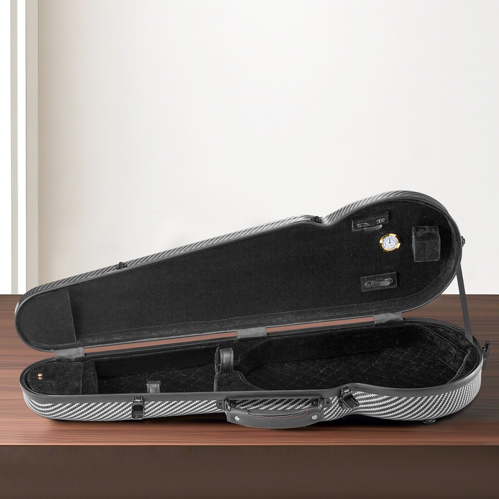 Portable Composite Carbon Fiber 4/4 Full Size Violin Case with Plush Lining, EVA Foam Protection, Bow Holders, Hygrometer, Lightweight Backpack Carrying Bag for Travel, Performance, and Storage Black