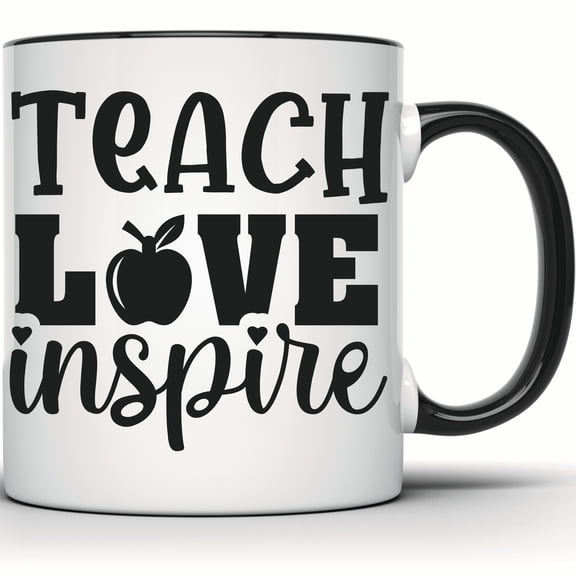 Teach Love Inspire Apple Mug, Teacher Appreciation Gift, Back to School Teacher Mug, Education Mug for Teachers - 11 Ounce Black Rim Handle Novelty Coffee Cup - WMUG1466-BLK