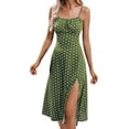 thumbnail image 3 of Womens Polka Dot Sundresses Spaghetti Strap Summer Slim Fit Side Slit Midi Dress A Line Beach Dress Light Green L, 3 of 8