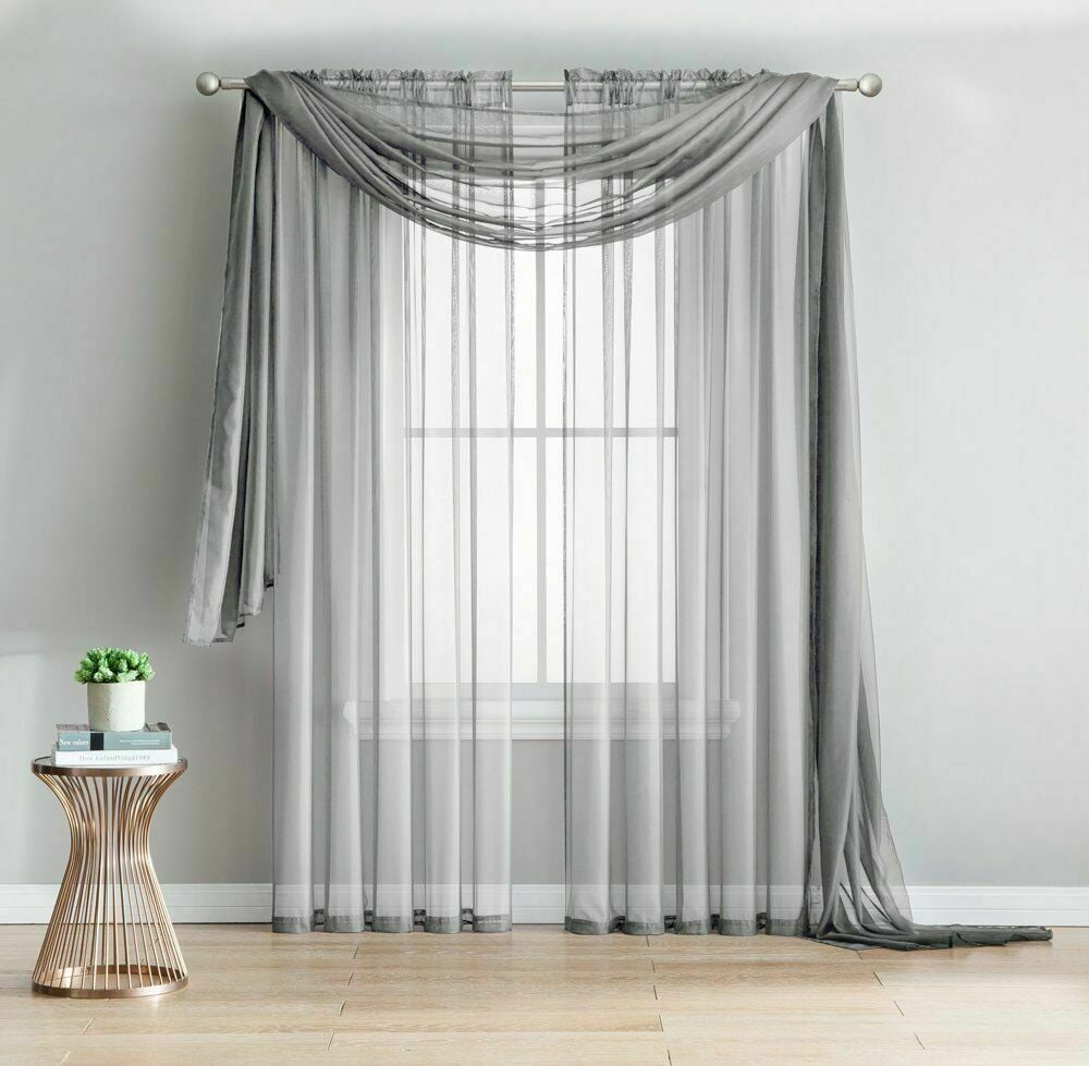 Empire Home Gray 216" Long Sheer Curtain Valance Window New