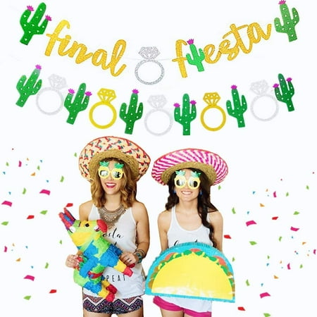 Set of 2 Glittery Final Fiesta Banner Bachelorette Party Garland Last Ole Banner Bridal Shower Banner Hen Party Supplies for Mexico Cabo Bachelorette Theme Cactus Decor