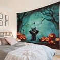 thumbnail image 4 of Horror Halloween Tapestry Pumpkin Lanterns and Black Cat in Forest with Moon Bat Wall Tapestry Spooky Teal Night Sky Tapestry for Bedroom Classrom Office Living Room Dorm Decor, 59x51 Inches, 4 of 7
