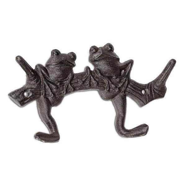 Abbott Collection Frogs on Branch Decorative Cast Iron Double Wall Hook, Dark Brown (7" L)