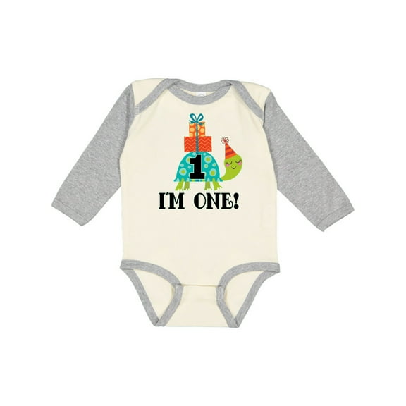 Inktastic First Birthday Turtle 1 Year Old Boys or Girls Long Sleeve Baby Bodysuit