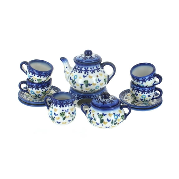 Blue Rose Polish Pottery Yellow Daisy Miniature Tea Set