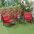 thumbnail image 2 of Outsunny 3 Pieces Patio Wicker Rocking Chairs Table Set, Outdoor PE Rattan Furniture with 2 Rockers & 1 Coffee Table w/ Padded Cushions for Deck, Backyard, Garden, Red, 2 of 10