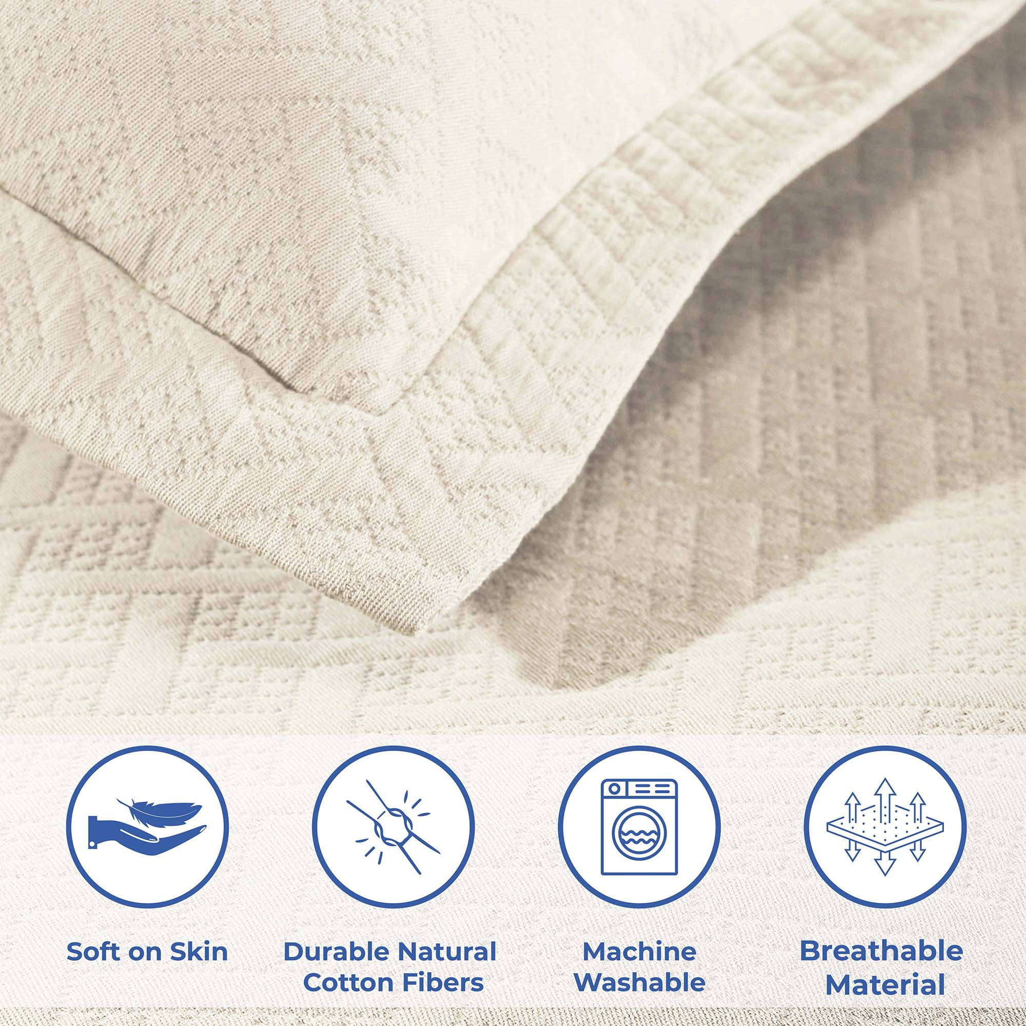 Superior Basket Weave 2 Piece Decorative Cotton Bedspread, Lightweight Bedding Set, Twin Size, Ivory
