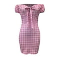 thumbnail image 6 of Dresses for Women Plus Size Short Sleeve Buttocks Shoulder Plaid Sexy Casual Dress, 6 of 6