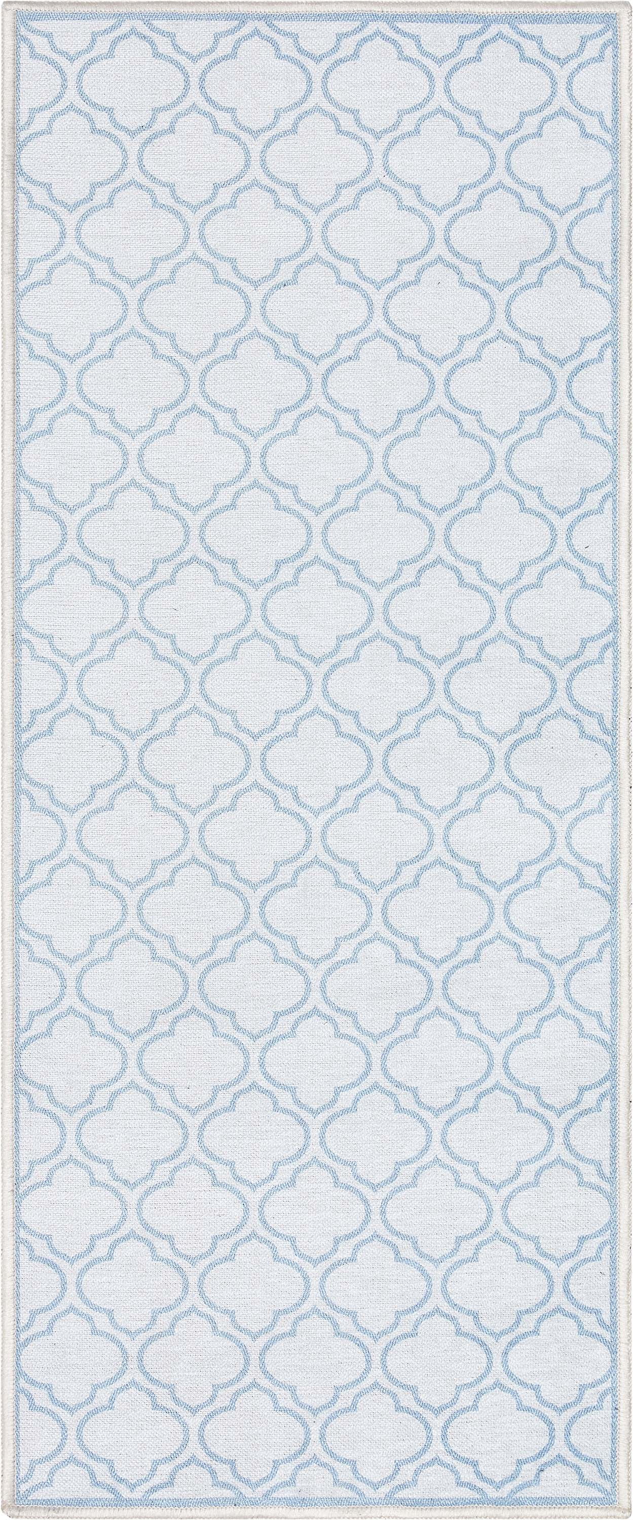 Well Woven Apollo Lattice Modern Moroccan Ivory Light Blue 2' x 5' Runner Machine Washable Rug