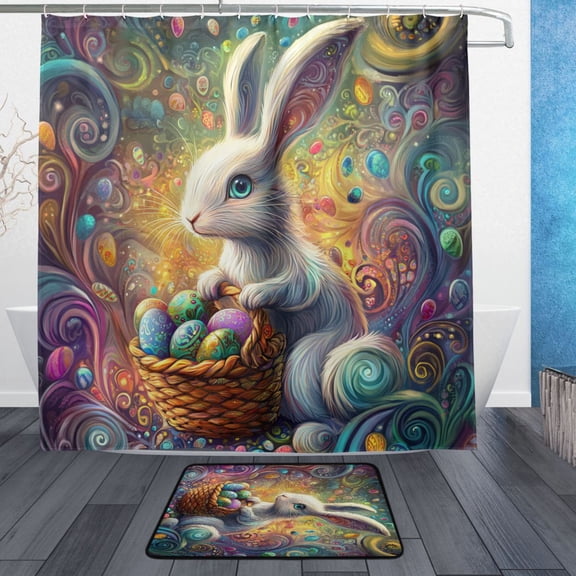 BZSMCE Shower Curtain and Bath Accessory Set,Enchanted Easter Bunny Pattern