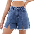 thumbnail image 3 of Jean Shorts for Women High Waisted Stretchy Casual Denim Shorts Front-Slit Frayed Hem Summer Trendy Jorts XXL, 3 of 10