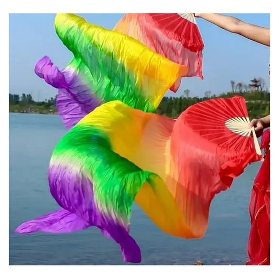 Light Belly Dance Fan Veils Real Silk Dancing Fan For Party Stage Performance Standard Size