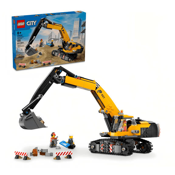 LEGO City 60420 Yellow Construction Excavator 633-Piece Set Engineering Vehicle Playset