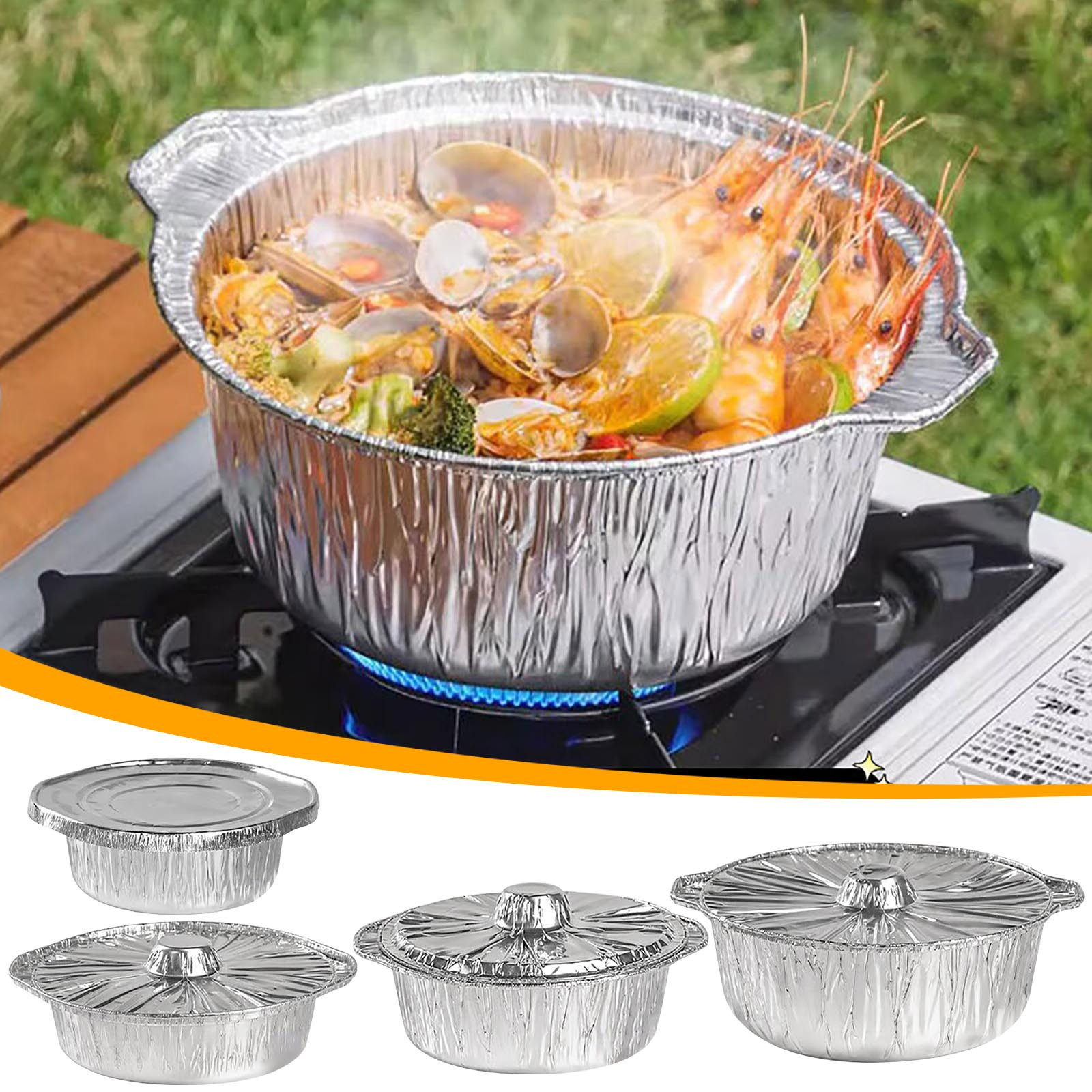 Viflosae Camping Cookware Set Outdoor Cooking Equipment Portable Stove Kit Disposable Tin Foil Pot Card Stove for Hiking Backpacking Picnic BBQ Lightweight Compact Camp Kitchen Gear