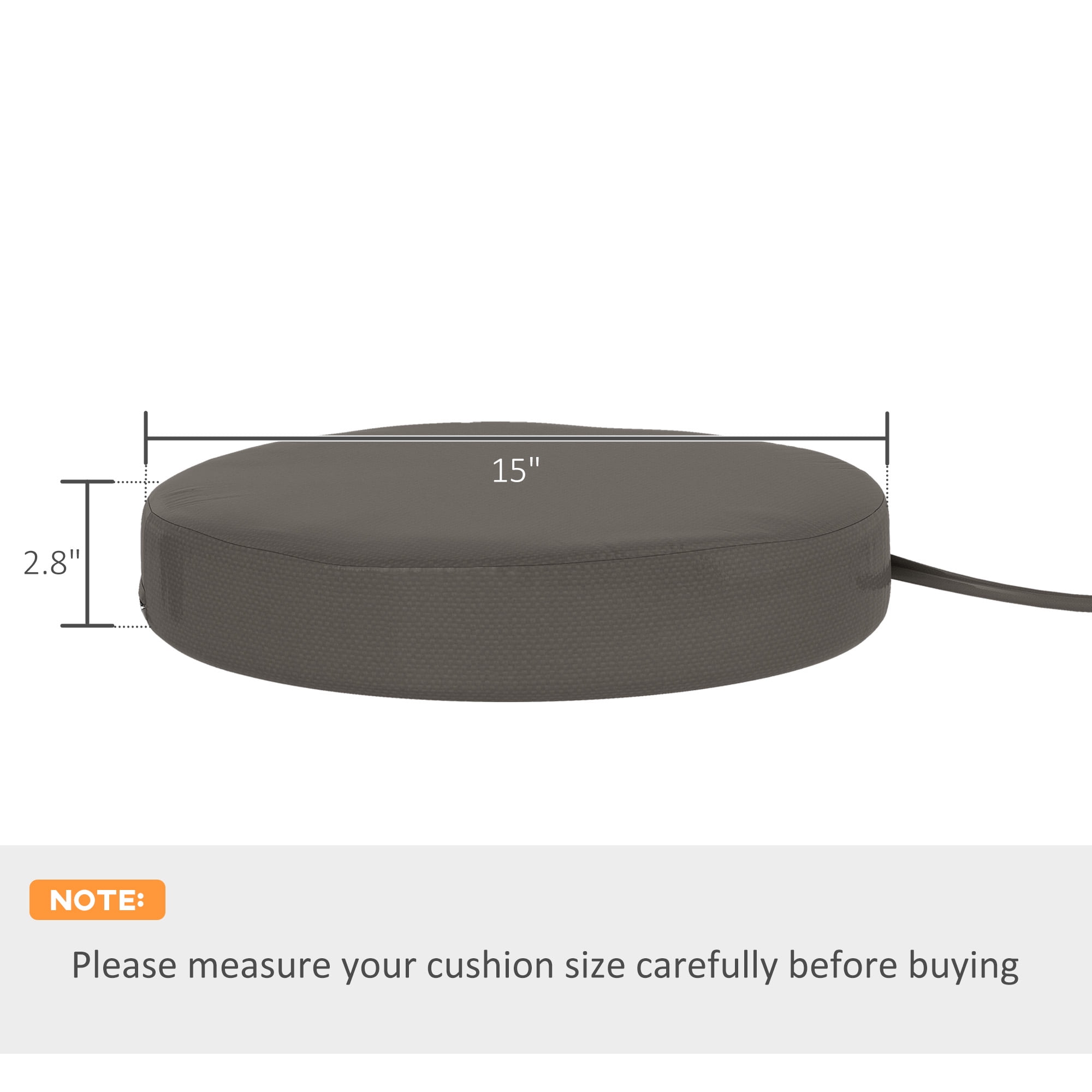 Outsunny Outdoor Chair Cushions Set of 4, Round Seat Cushions for Dining Chairs Bistro Chairs with Machine Washable Cover, 15" x 15" x 3", Dark Gray