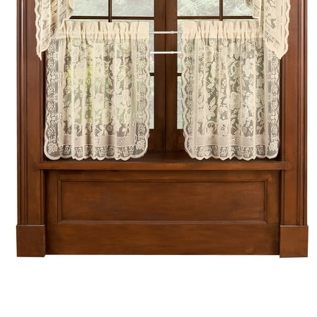 French Lace Cafe Curtains Floral Lace Cafe Curtain Tiers Set of 2, Windsor - with Rod Pocket Top, 56