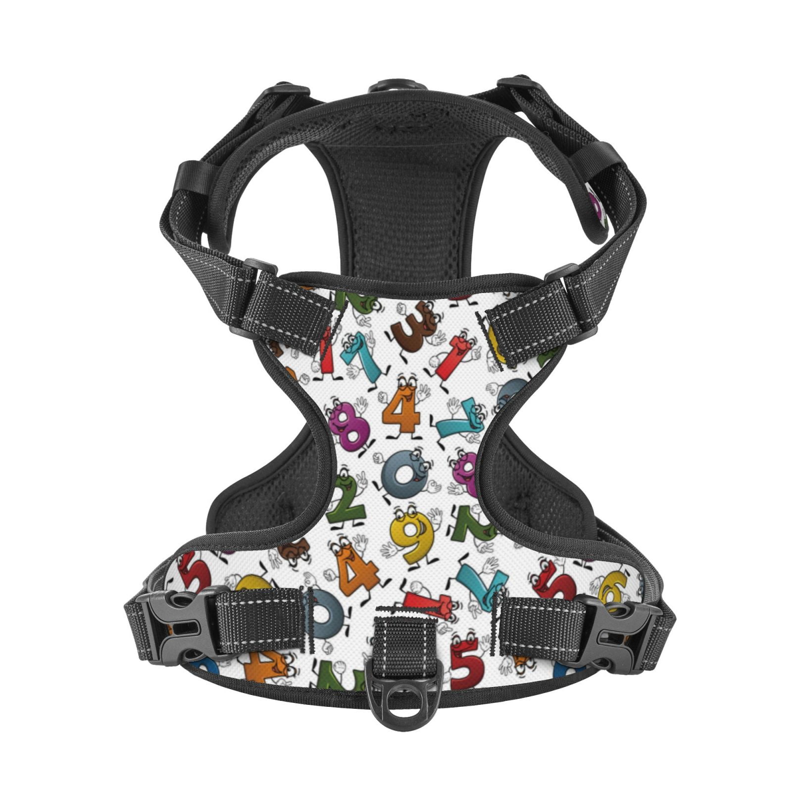 Kdxio Colorful Numbers Print No Pull Dog Harness Adjustable Reflective Oxford Easy Control Medium Large Dog Harness for Training and Everyday-Medium