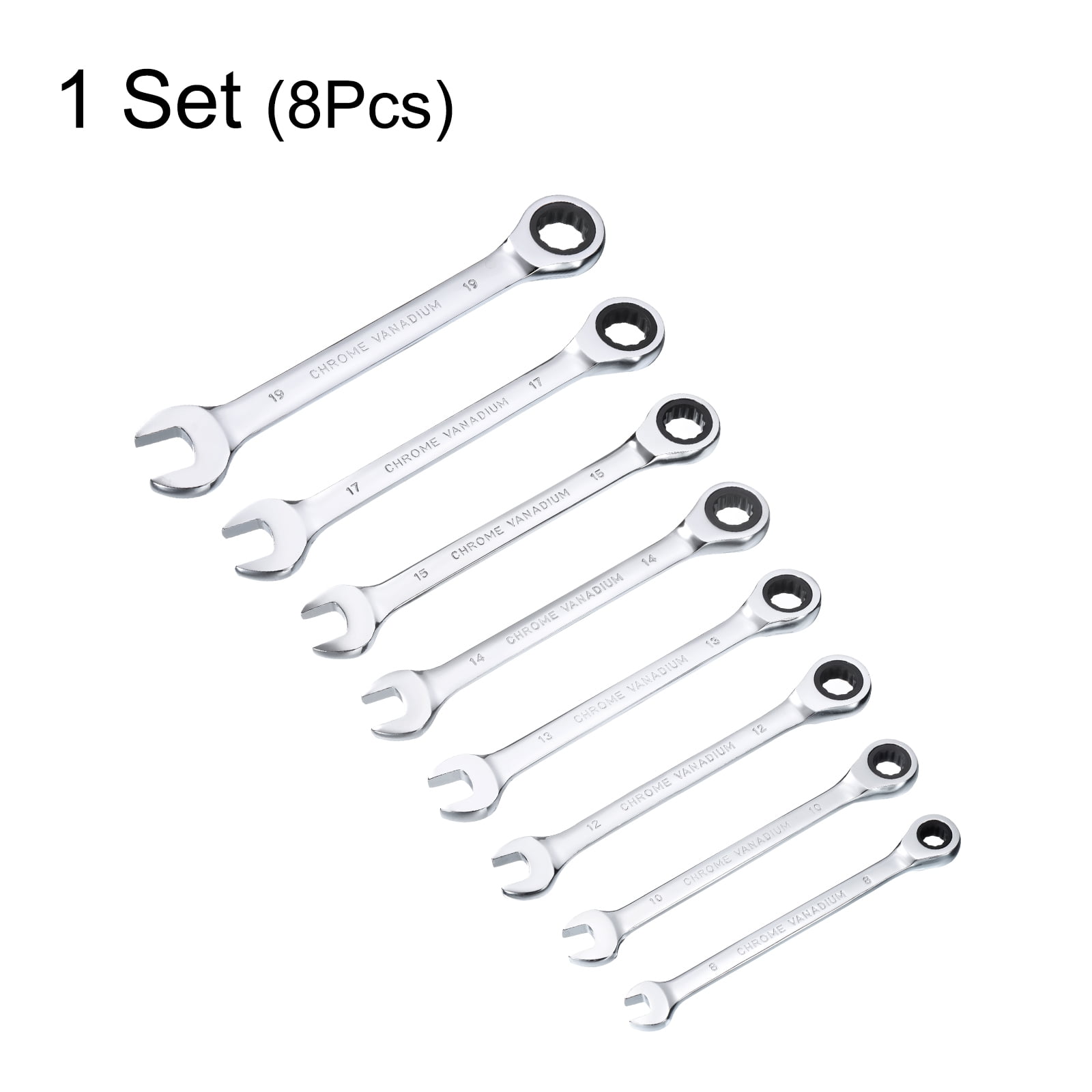 Uxcell 8 Pieces Ratcheting Combination Wrench Set 8-19mmmm Metric 12PT Ratchet Wrench