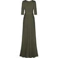 thumbnail image 2 of Bon Rosy, Women's, 3/4 Sleeve Deep V-Neck Maxi Faux Wrap Solid Plus Size Dress, Olive, 1X, 2 of 2