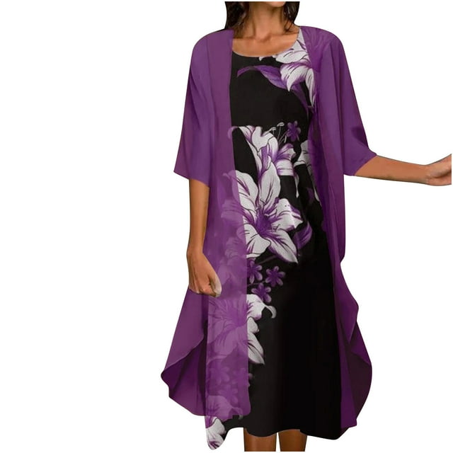 CEHVOM Ensemble Décontracté pour Femmes Col Rond Sans Manches en Chiffon Deux Pièces Robe Liquidation
