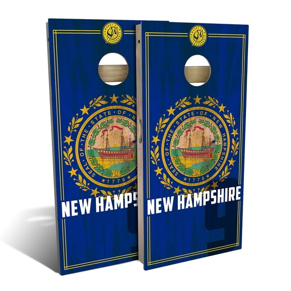 Skip's Garage | New Hampshire State Flag 2.0 Cornhole Board Set | Includes Boards & Bags | Choose Your Size & Accessories
