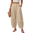 thumbnail image 2 of Lumtrix Linen Barrel Pants Women Cotton Palazzo High Waisted Balloon Pants Summer Casual Beach Boho Wide Leg Baggy Trousers Khaki 2XL, 2 of 9