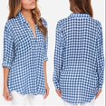 thumbnail image 2 of Camiseta De Manga Larga A Cuadros De Algodón Blusa De Mujer De Un Solo Pecho Con Solapa (M) Tmvgtek Mujer, 2 of 5