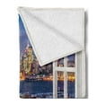 thumbnail image 2 of City Night Soft Flannel Fleece Throw Blanket, Open Window Scene Urban Night Scene with Skyscrapers River and Roads Print, Cozy Plush for Indoor and Outdoor Use, 70" x 90", Multicolor, by Ambesonne, 2 of 5
