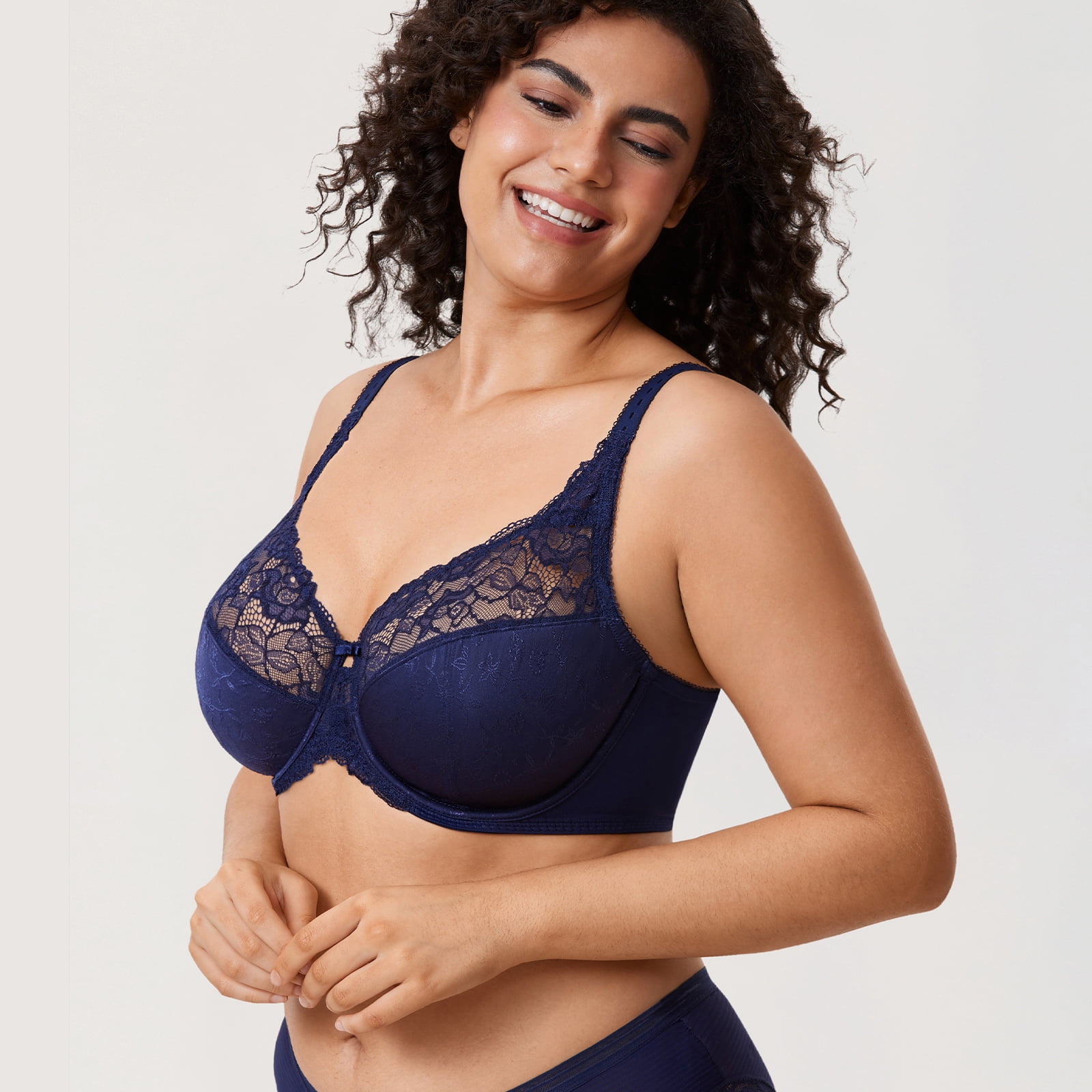 DELIMIRA Women's Plus Size Full Coverage Underwire Unlined Minimizer Lace Bra