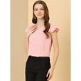 thumbnail image 3 of Camiseta Manga Tulipán Cuello En V Allegra K Rosa claro XS, 3 of 6