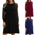 thumbnail image 4 of Mengpipi Women's Long Sleeve A-Line Lace Dress Cocktail Party Swing Dress with Pockets, Blue-S(US 4-6), 4 of 4