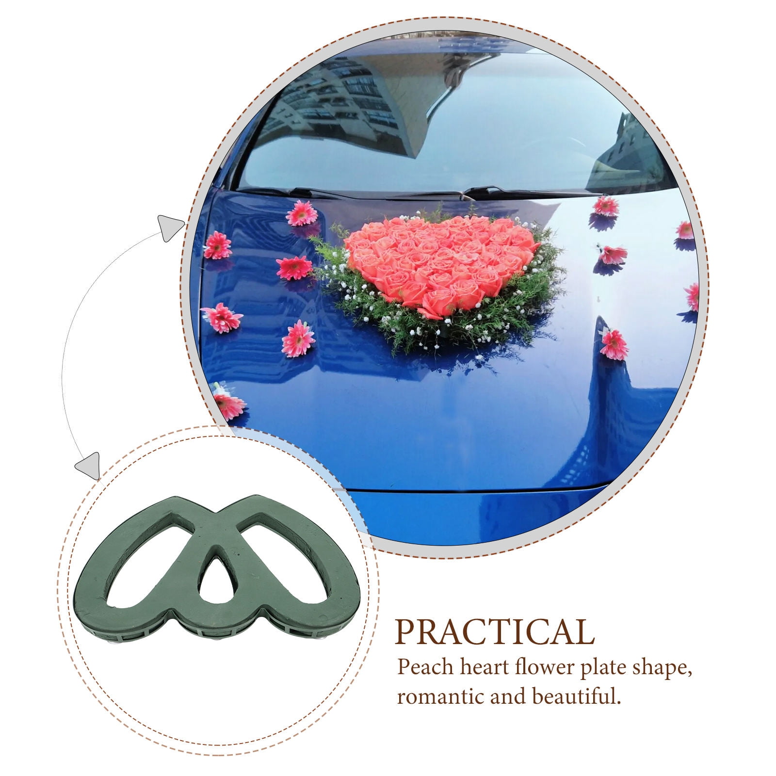 IDEANATEGRATE Wedding Car Floral Arrangement Supplies 1Pack Heart Shaped Green Plastic Foam Mud for Flower Decoration