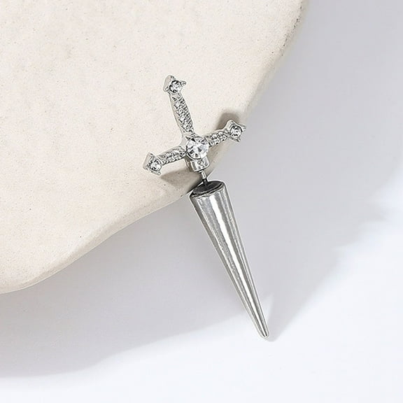 Women's Swords Drop Earrings with Crystals - Silver