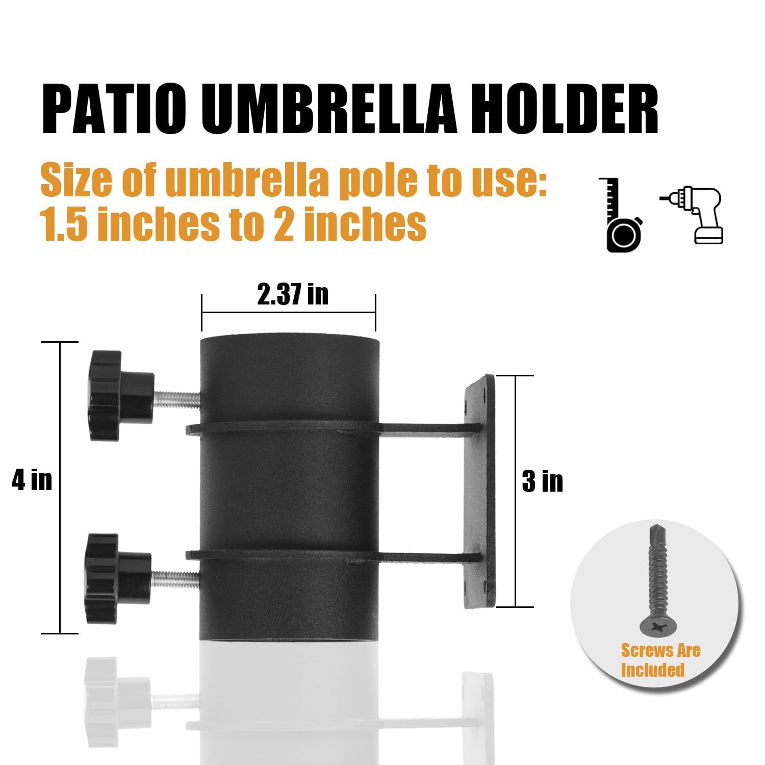 Heavy Duty Patio Umbrella Holder,Stainless Steel Offset Umbrella Stand,Deck Umbrella Mount Bracket for Outdoor Railing Post,Fences,Balcony(Fit Max OD 2") ,2 Pack,Black