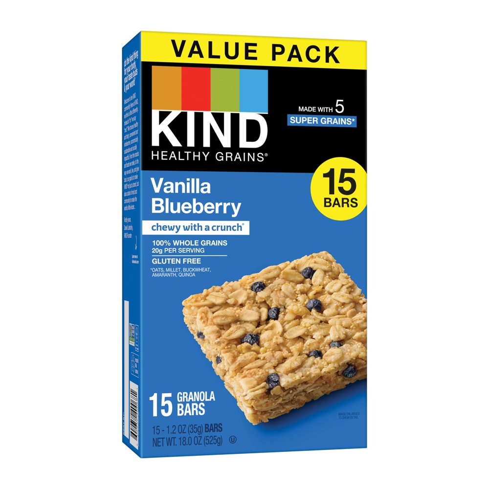 KIND Bars, Vanilla Blueberry Healthy Grains, 1.2 oz, 15 Snack Bars