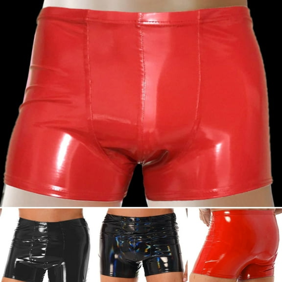 ruhuadgb Mid-rise Elastic Waistband Men Panties U Convex Thin Stretchy Sexy Solid Color Faux Leather Shorts Briefs Daily Wear