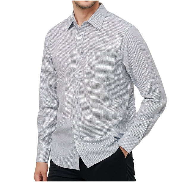 pstuiky Camisas de invierno de manga larga para hombre, Camisa informal y moderna de manga larga con solapa y botones en color liso para hombre tops de invierno para hombre xxl