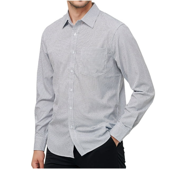 pstuiky Camisas de invierno de manga larga para hombre, Camisa informal y moderna de manga larga con solapa y botones en color liso para hombre tops de invierno para hombre xxl