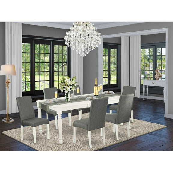 East West Furniture Dining Room Set Linen White, DODR7-LWH-07