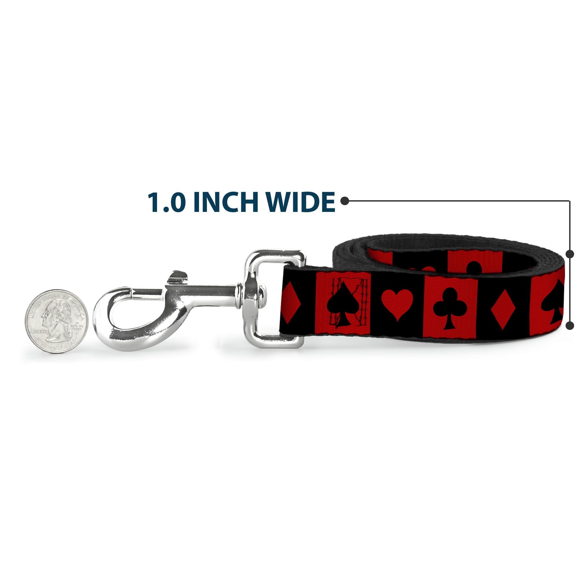 Disney Pet Leash, Dog Leash, Alice in Wonderland Card Suits Red Black, 6 Feet Long 1.0 Inch Wide